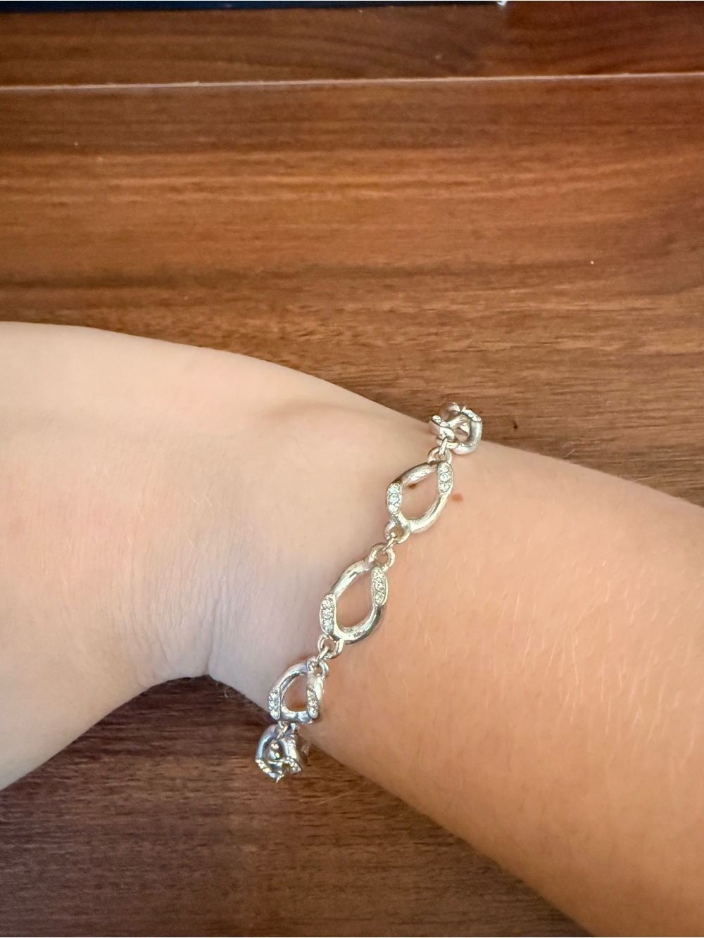 Silver Link Bracelet with Crystal Accents - Women's Jewelry